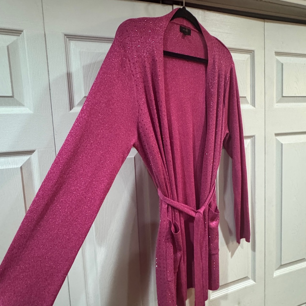 On twelfth shimmering rhinestone embellished Women's Cardigan in fuscia Pink - Picture 6 of 6